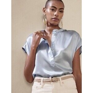 Banana Republic Serenade Silk Dolman Tunic Top Blue Boxy Blouse 100% Silk Medium